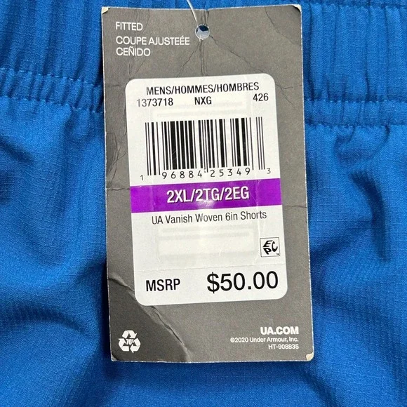 NEW Under Armour Shorts Men's 2XL Blue UA Vanish 6" Stretch Gym Training Running - Picture 8 of 13